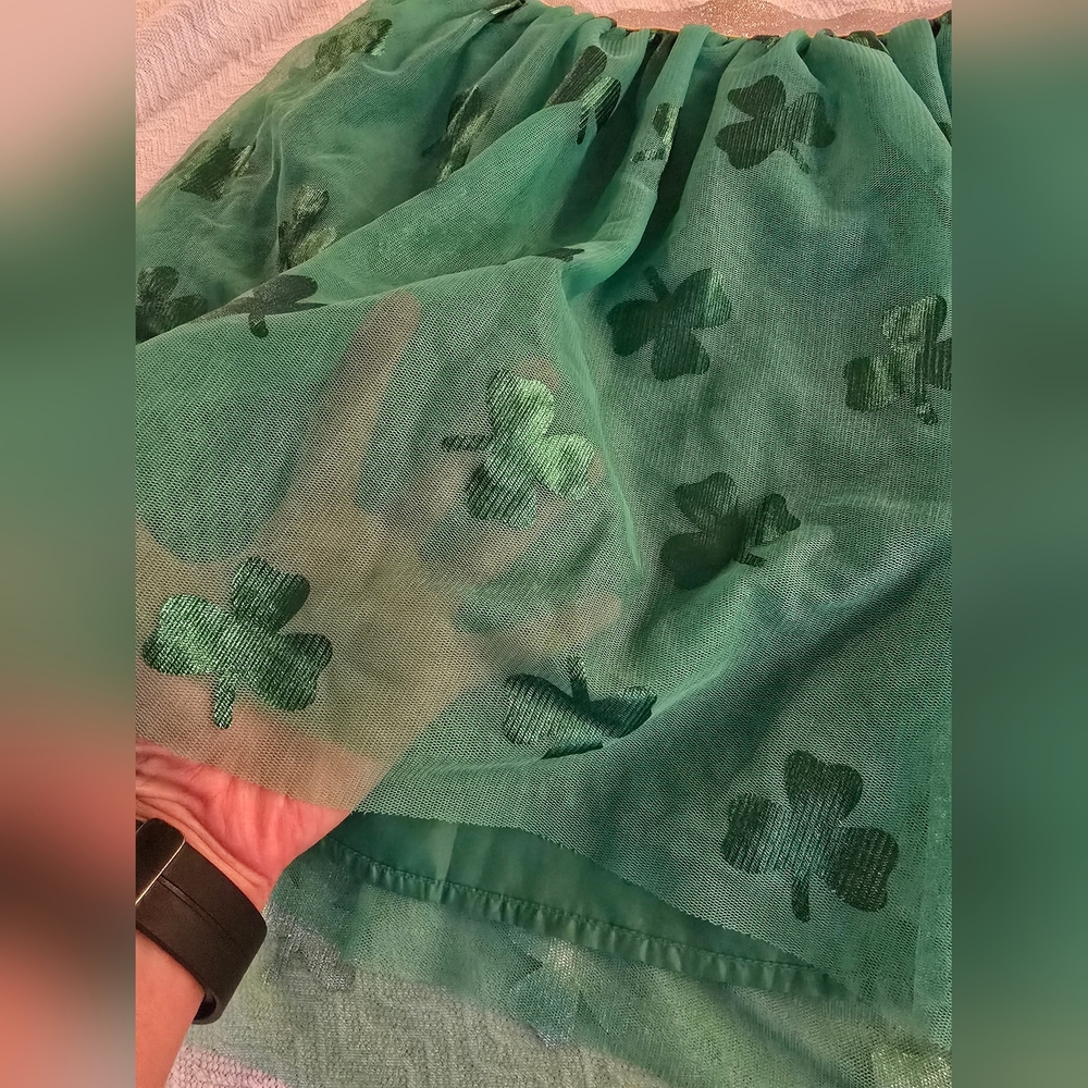 Cat & Jack Green Tulle Skirt with Clover Design XL Runs Big. St Patrick's Day